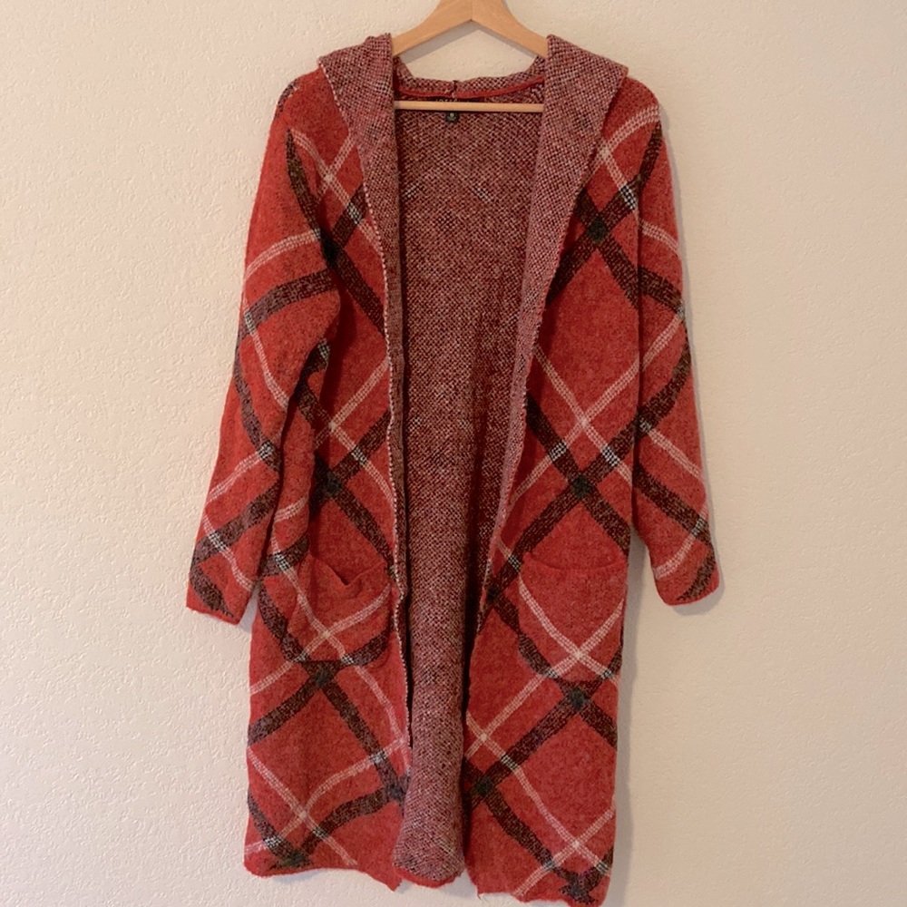 Soft fuzzy plaid duster.